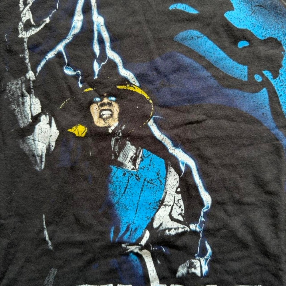 Vintage Mortal Kombat Raiden Blue Dragon Graphic T-Shirt Mens Medium Black Retro - Picture 3 of 3
